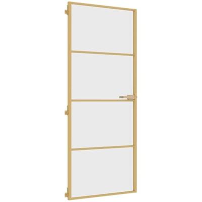 Binnendeur smal 83x201,5 cm gehard glas en aluminium goudkleur