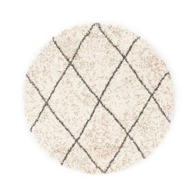 Boho&me Rond hoogpolig vloerkleed geruit Artisan - wit|grijs - 100 cm