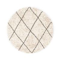 Boho&me Rond hoogpolig vloerkleed geruit Artisan - wit|grijs - 100 cm - thumbnail