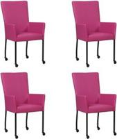 Set van 4 Felpaarse leren moderne eetkamerstoelen Deal - met armleuning poot vierkant zwart met wiel - Hermes Leer Purple (felpaars leer) - thumbnail