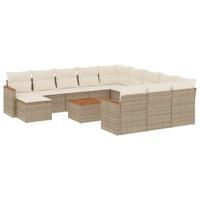 13-delige Loungeset met kussens poly rattan beige - thumbnail