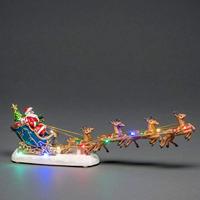 Kerstfiguur voor binnen - Kerstman in een slee met rendieren - 10 LEDs - 14 x 36 cm - Meerkleurig - Werkt op batterijen - Kerstverlichting - thumbnail