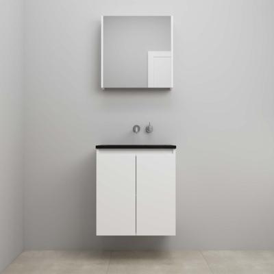 On-Line Badkamermeubelset - 60 cm - Bouwpakket - Greeploze Ladestructuur - Acryl Wastafel - zonder Kraangat - Spiegelkast - Hoogglans Wit