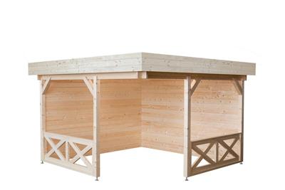 Interflex Hoekpaviljoen P3556 370x370 cm 40 mm vuren blank- Plat dak- Onbehandeld vurenhout- Interflex