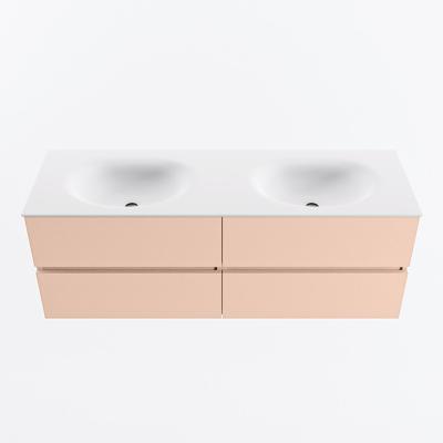 MONDIAZ VICA 140cm badmeubel onderkast Rosee 4 lades. Wastafel MOON dubbel zonder kraangat, kleur Talc.