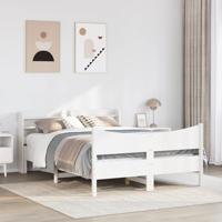 Bedframe met hoofdbord massief grenenhout wit 160x200 cm - thumbnail
