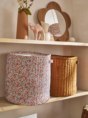 Set van 2 RETRO FLOWER opbergmanden kaneel