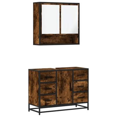 2-delige Badkamermeubelset bewerkt hout gerookt eikenkleurig 2-delige Badkamermeubelset bewerkt hout gerookt eikenkleurig