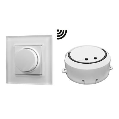 Opbouw LED dimmer/ontvanger - Draadloos - Incl. wit frame en draaiknop - Smart memory - Maximaal 100 Watt Opbouw LED dimmer/ontvanger - Draadloos - Incl. wit frame en draaiknop - Smart memory - Maximaal 100 Watt