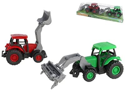 Gerimport Tractor met grijper - set 2 stuks - groen en rood Gerimport Tractor met grijper - set 2 stuks - groen en rood