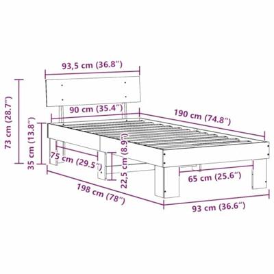 Bedframe met hoofdeinde Bruin 90 x 190 cm Massief grenenhout Bedframe met hoofdeinde Bruin 90 x 190 cm Massief grenenhout