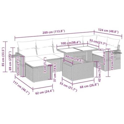 8-delige Loungeset met kussens poly rattan lichtgrijs