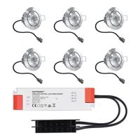 Set van 6 Lavanto LED Mini Inbouwspots met trafo - 12 Volt 3 Watt 200 lumen - Kantelbaar - Plat 30mm - 2700K - IP44 waterdicht - RVS - thumbnail