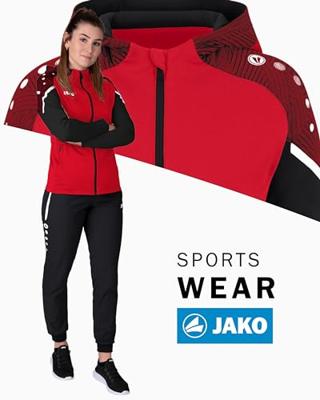 JAKO 6822D Jas Met Kap Performance Dames - Rood/Zwart - 44