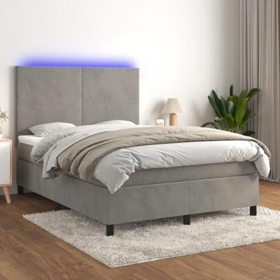 Boxspring met matras en LED fluweel lichtgrijs 140x200 cm