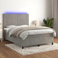 Boxspring met matras en LED fluweel lichtgrijs 140x200 cm - thumbnail