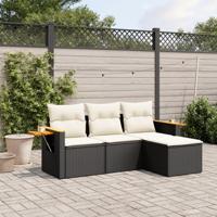 4-delige Loungeset met kussens poly rattan zwart - thumbnail