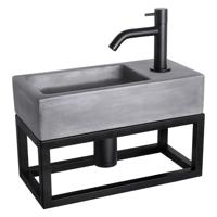 Fonteinset Differnz Ravo Beton en Handoekrek 38.5x18.5x9 cm Donker Grijs Met Gebogen Kraan Mat Zwart Differnz - thumbnail