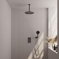 Regendoucheset Inbouw Brauer Gunmetal Carving Thermostatisch 30 cm met 3-Weg Omstelling, Plafondarm en 3-Standen Handdouche Geborsteld Gunmetal Brauer - thumbnail