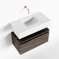 MONDIAZ ANDOR 60cm toiletmeubel dark brown. LEX 60cm wastafel talc midden geen kraangat - thumbnail