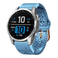 By Qubix - Flower siliconen bandje - Blauw - Compatible met Garmin Fenix 7s/6s/5s / Instinct 2s / Epix Pro Gen 2 (42mm) - Compatible Garmin bandje - Bandbreedte: 20mm - thumbnail