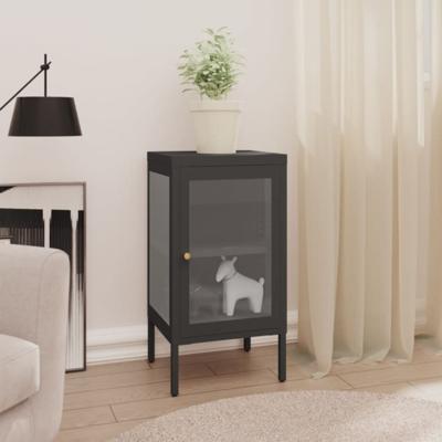 VidaXL Dressoir 38x35x70 cm staal en glas antracietkleurig