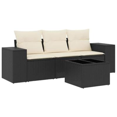 4-delige Loungeset met kussens poly rattan zwart 4-delige Loungeset met kussens poly rattan zwart
