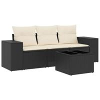 4-delige Loungeset met kussens poly rattan zwart - thumbnail