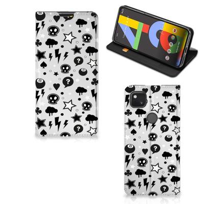 Mobiel BookCase Google Pixel 4a Silver Punk Mobiel BookCase Google Pixel 4a Silver Punk