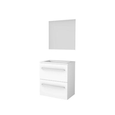 Basic-Line Ultimate 39 Badkamermeubelset - Ondiep - 60 x 39 cm - Met Grepen - 2 Lades - Acryl Wastafel - Zonder Kraangat - Spiegel met Indirecte LED Verlichting - Ice White