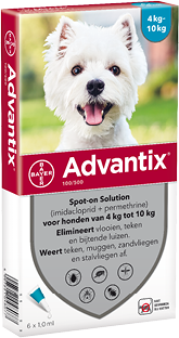 Advantix vlooien- en tekenpipet voor honden 100/500 (4 tot 10 kg) 6 pipetten