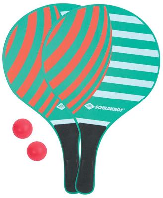 Beachball rackets - SCHILDKROT - Gelakt hout - Zwarte kunststof handgreep - 2 ballen - Hersluitbare netzak