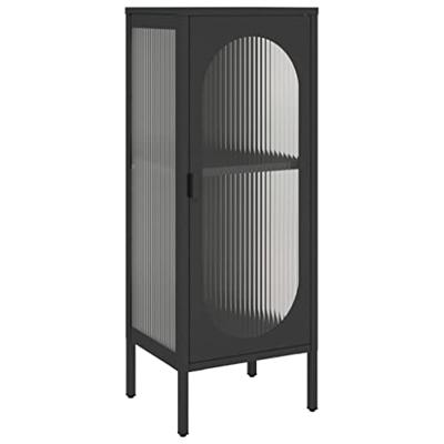 Dressoir 40x35x105 cm glas en staal zwart