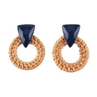 Rotan houten Vintage handgemaakte Dangle Oorbellen (blauw) - thumbnail