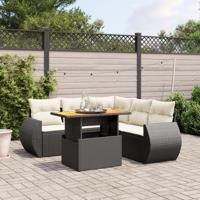 6-delige Loungeset met kussens poly rattan zwart - thumbnail