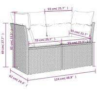 Tuinbank 2-zits met kussens poly rattan lichtgrijs - thumbnail