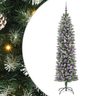 VidaXL Kunstmatige slanke kerstboom met 300 led groen en wit 210 cm