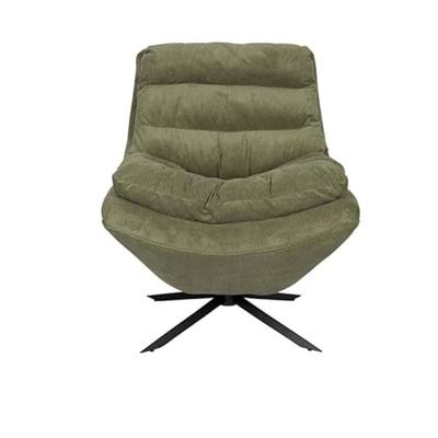 Dutchbone Draaifauteuil 'Vince' Rib, kleur Groen Dutchbone Draaifauteuil 'Vince' Rib, kleur Groen