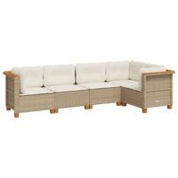 5-delige Loungeset met kussens poly rattan beige - thumbnail