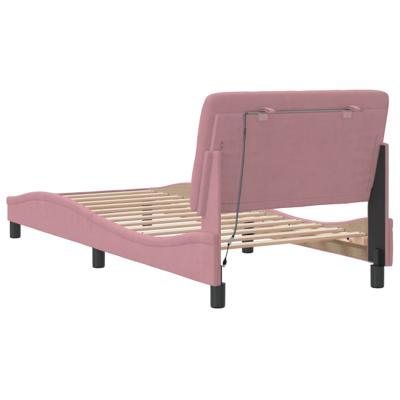 Bedframe met LED zonder matras fluweel roze 100x200 cm