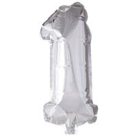Folie ballon nummer '1' zilver 40cm - thumbnail