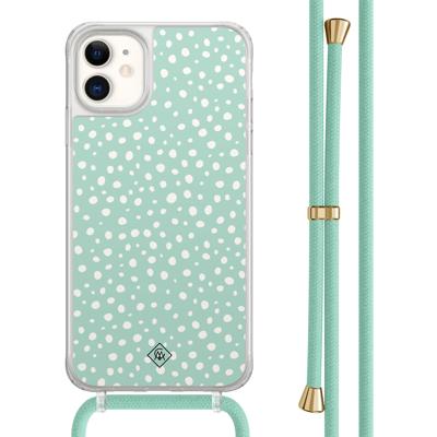 iPhone 11 hoesje met mint koord - Mint dots