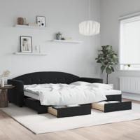 Slaapbank met onderschuifbed en lades 90x200 cm fluweel zwart - thumbnail