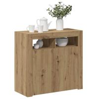 Dressoir met LED 80x35x75 cm bewerkt hout artisanaal eiken - thumbnail