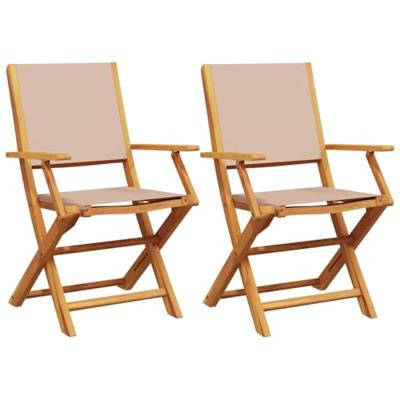 Tuinstoelen 2 st massief acaciahout en stof taupe - thumbnail