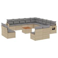 14-delige Loungeset met kussens poly rattan beige - thumbnail