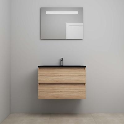 On-Line Badkamermeubelset - 80 cm - Voorgemonteerd - Ladestructuur - Acryl Wastafel - 1 Kraangat - Spiegel met LED-Verlichting - Eiken