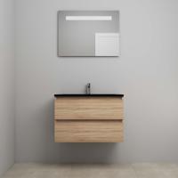 On-Line Badkamermeubelset - 80 cm - Voorgemonteerd - Ladestructuur - Acryl Wastafel - 1 Kraangat - Spiegel met LED-Verlichting - Eiken - thumbnail