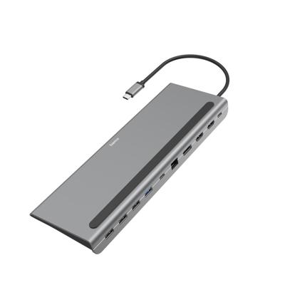 Hama USB C docking station 10 poorten (USB hub 4x USB A, 2x USB-C, 2x HDMI, 1x DisplayPort DP, 1x LAN/Ethernet, 10-in-1 hub met PD, 5 Gbit/s, 4K voor pc, notebook, Windows en Mac, 10 poorten) zilver