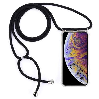Vierhoek anti-val trasparent TPU mobiele telefoon geval met Lanyard voor iPhone XS Max (zwart)